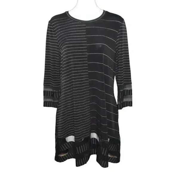 IC by Connie K A-Line Knit Tunic Dress Black Striped Pockets Lagenlook Size L - Picture 1 of 7